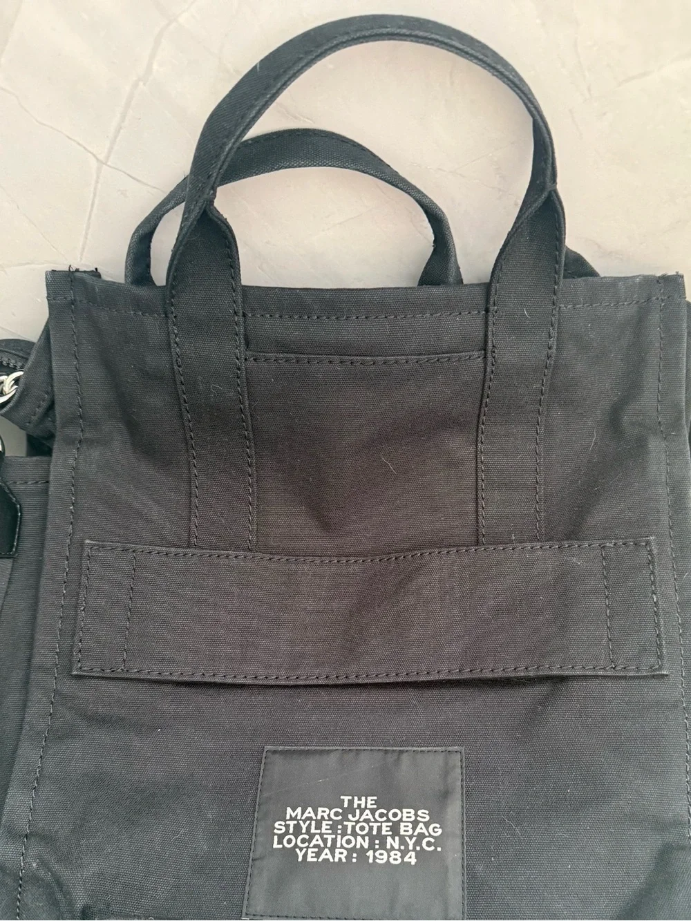 Marc Jacobs Large Canvas Tote Bag Black Zip Top Crossbody Shoulder Bag